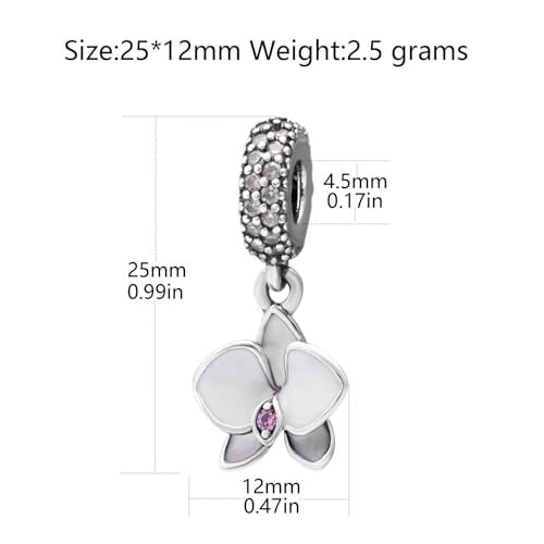 LAMOONY Flower Charm 925 Sterling Silver Orchid Charm Flower Pendant Orchid bead for Pandora Charms Bracelet-Gift for Anniversary Birthday Christmas Day - Image 2