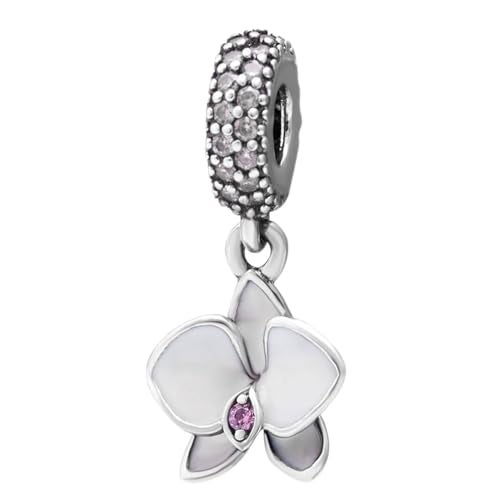 LAMOONY Flower Charm 925 Sterling Silver Orchid Charm Flower Pendant Orchid bead for Pandora Charms Bracelet-Gift for Anniversary Birthday Christmas Day - Image 1