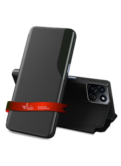Honor X7c 4G 2024 Smart Mirror Window Flip Phone Case Auto Sleep Wake Cover - Black