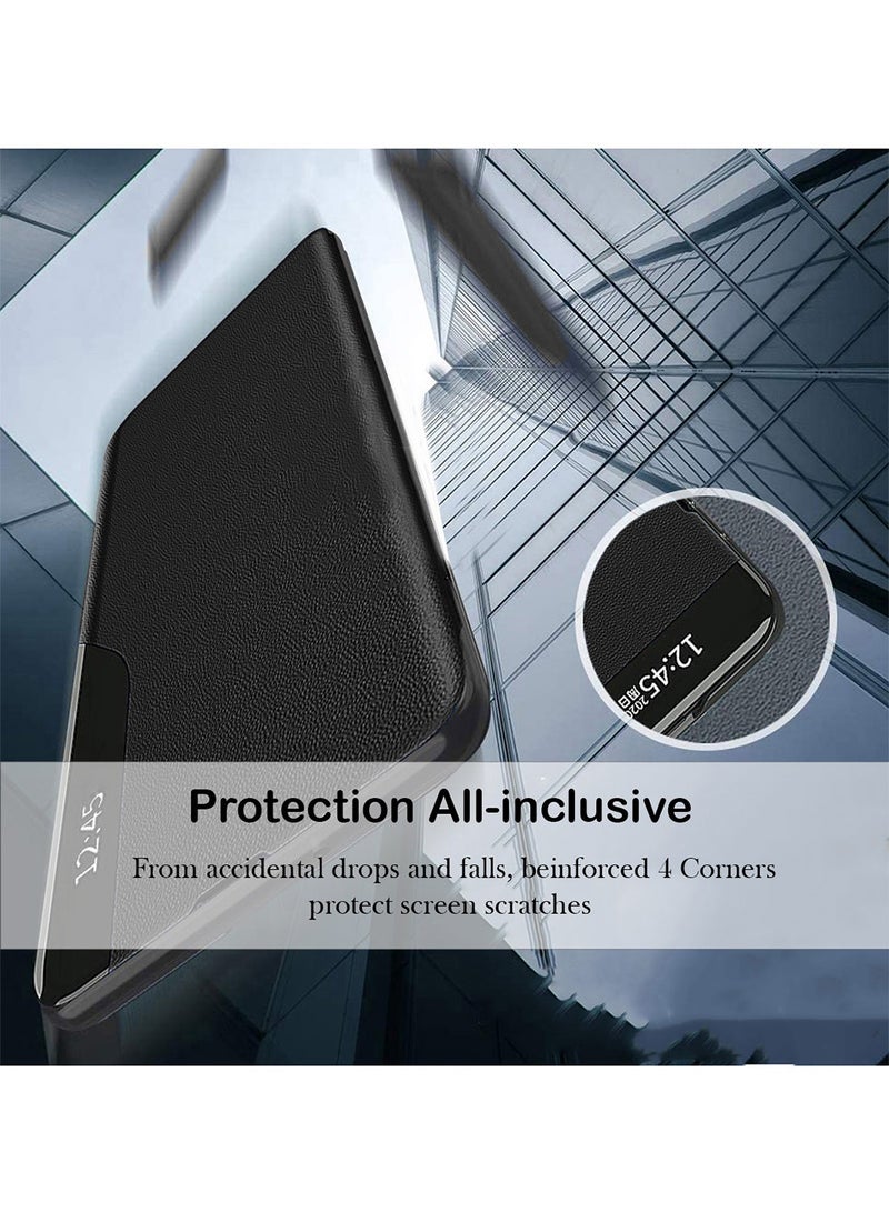 Wtech Honor X7c 4G 2024 Smart Mirror Window Flip Phone Case Auto Sleep Wake Cover - Black  - Image 2