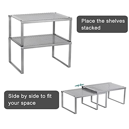 NEX Kitchen Shelf Organizer for Cabinet Counter Cupboard Pantry, Stackable & Expandable, Silver - Image 3