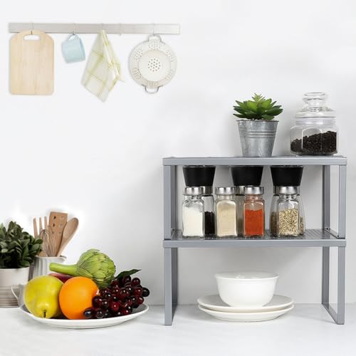 NEX Kitchen Shelf Organizer for Cabinet Counter Cupboard Pantry, Stackable & Expandable, Silver - Image 5