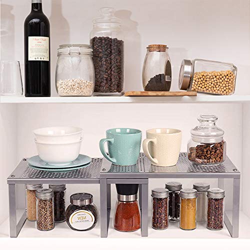 NEX Kitchen Shelf Organizer for Cabinet Counter Cupboard Pantry, Stackable & Expandable, Silver - Image 4