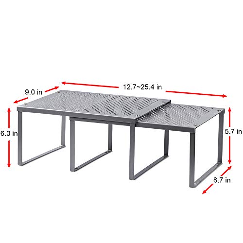 NEX Kitchen Shelf Organizer for Cabinet Counter Cupboard Pantry, Stackable & Expandable, Silver - Image 2