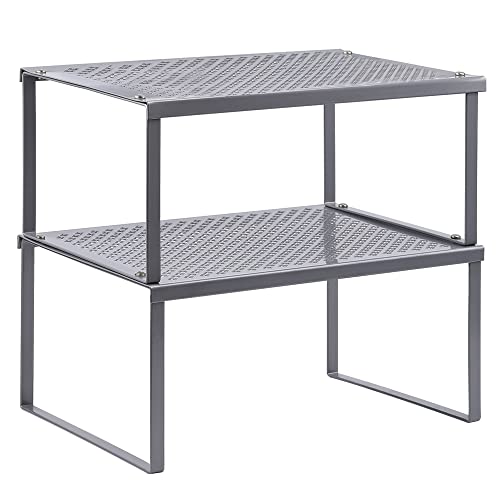 NEX Kitchen Shelf Organizer for Cabinet Counter Cupboard Pantry, Stackable & Expandable, Silver - Image 1