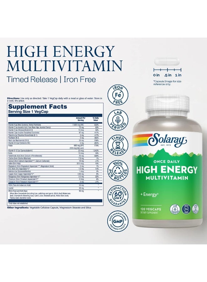 SOLARAY Solaray Once Daily High Energy Multivitamin, Iron Free, 120 Capsules - Image 2