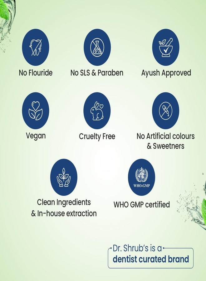 Dr Shrub's مجموعة غسول الفم الطبيعي من دكتور شرب - خالٍ من الكحول، وكبريتات لوريل الصوديوم، والبارابين | تركيبة أيورفيدية نباتية مع أعشاب هندية | يحارب رائحة الفم الكريهة، وحساسية اللثة، ونزيف اللثة | ثنائي منظف ومرطب | 200 مل لكل منهما (مجموعة من قطعتين) - Image 5