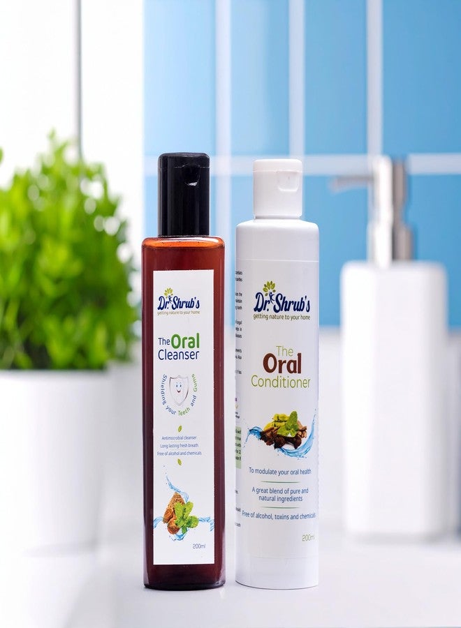 Dr Shrub's مجموعة غسول الفم الطبيعي من دكتور شرب - خالٍ من الكحول، وكبريتات لوريل الصوديوم، والبارابين | تركيبة أيورفيدية نباتية مع أعشاب هندية | يحارب رائحة الفم الكريهة، وحساسية اللثة، ونزيف اللثة | ثنائي منظف ومرطب | 200 مل لكل منهما (مجموعة من قطعتين) - Image 2