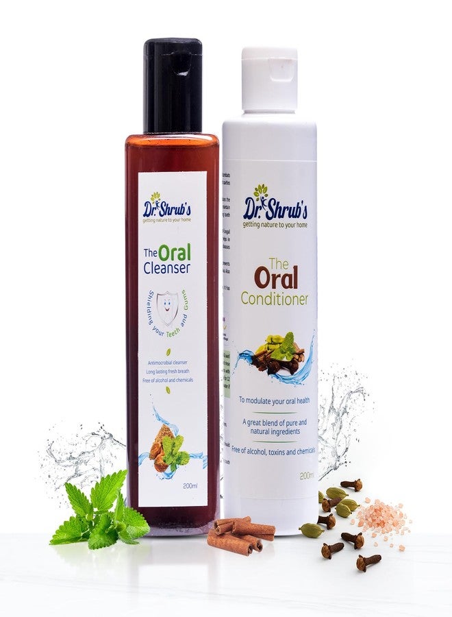 Dr Shrub's مجموعة غسول الفم الطبيعي من دكتور شرب - خالٍ من الكحول، وكبريتات لوريل الصوديوم، والبارابين | تركيبة أيورفيدية نباتية مع أعشاب هندية | يحارب رائحة الفم الكريهة، وحساسية اللثة، ونزيف اللثة | ثنائي منظف ومرطب | 200 مل لكل منهما (مجموعة من قطعتين) - Image 1