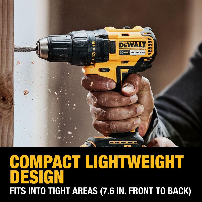 DEWALT مجموعة مثقاب كهربائي لاسلكي DEWALT 20V MAX، مثقاب كهربائي، بدون فرش 1/2 بوصة بسرعتين، بطارية 2.0 Ah وشاحن متضمن، ضوء LED (DCD777D1) - Image 4