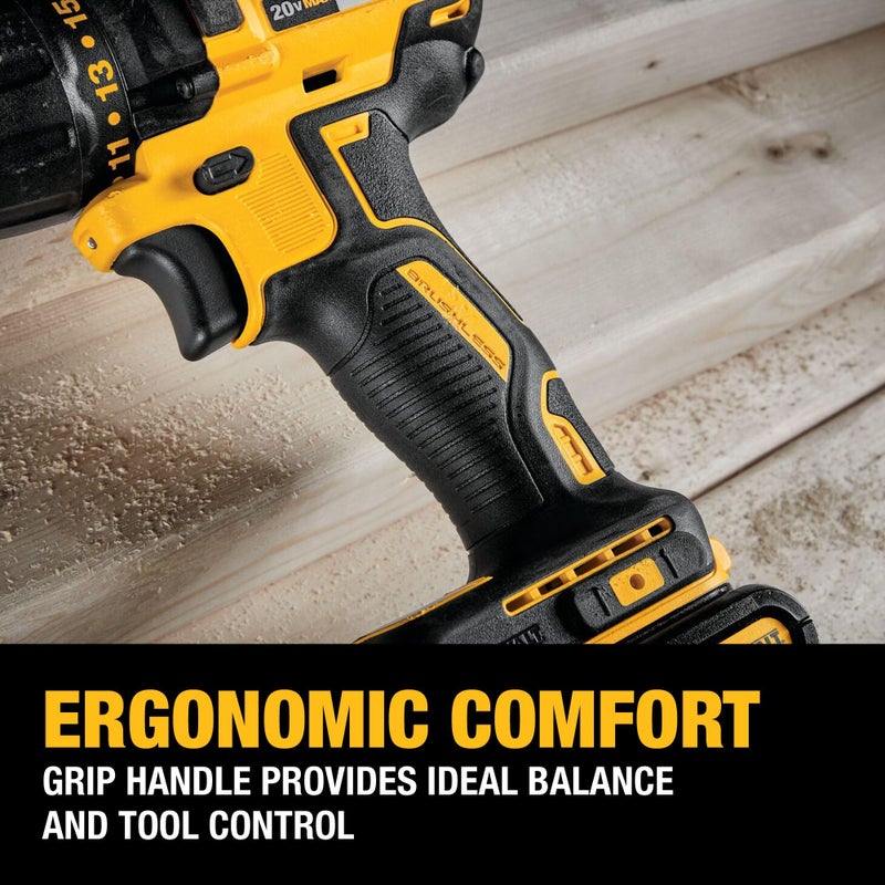 DEWALT مجموعة مثقاب كهربائي لاسلكي DEWALT 20V MAX، مثقاب كهربائي، بدون فرش 1/2 بوصة بسرعتين، بطارية 2.0 Ah وشاحن متضمن، ضوء LED (DCD777D1) - Image 5
