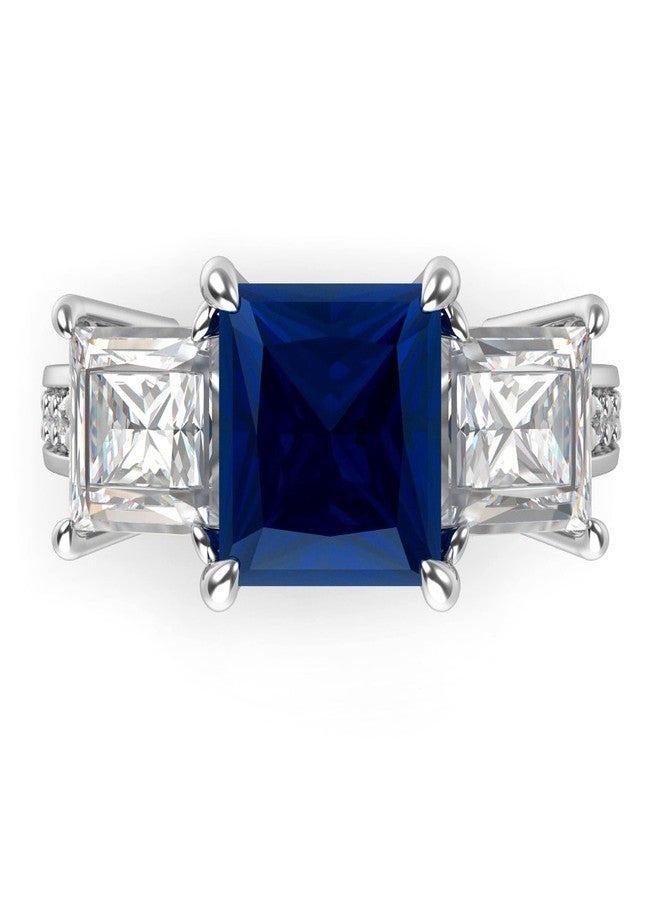 Metal Factory Sz 7 Sterling Silver 925 Princess Cut Blue & White Cubic Zirconia CZ Engagement Ring - Image 3
