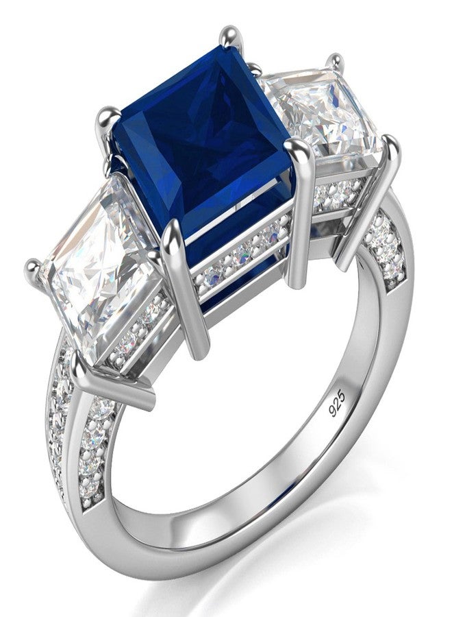 Metal Factory Sz 7 Sterling Silver 925 Princess Cut Blue & White Cubic Zirconia CZ Engagement Ring - Image 1