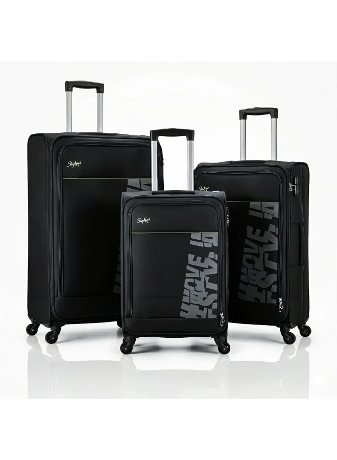 سكاي باجز طقم حقائب سفر رومبا  قطع بعجلات دوارة  درجة من البوليستر ناعم الجوانب - مقاس كابينة  بوصة، متوسط  بوصة، كبير  بوصة - أسود