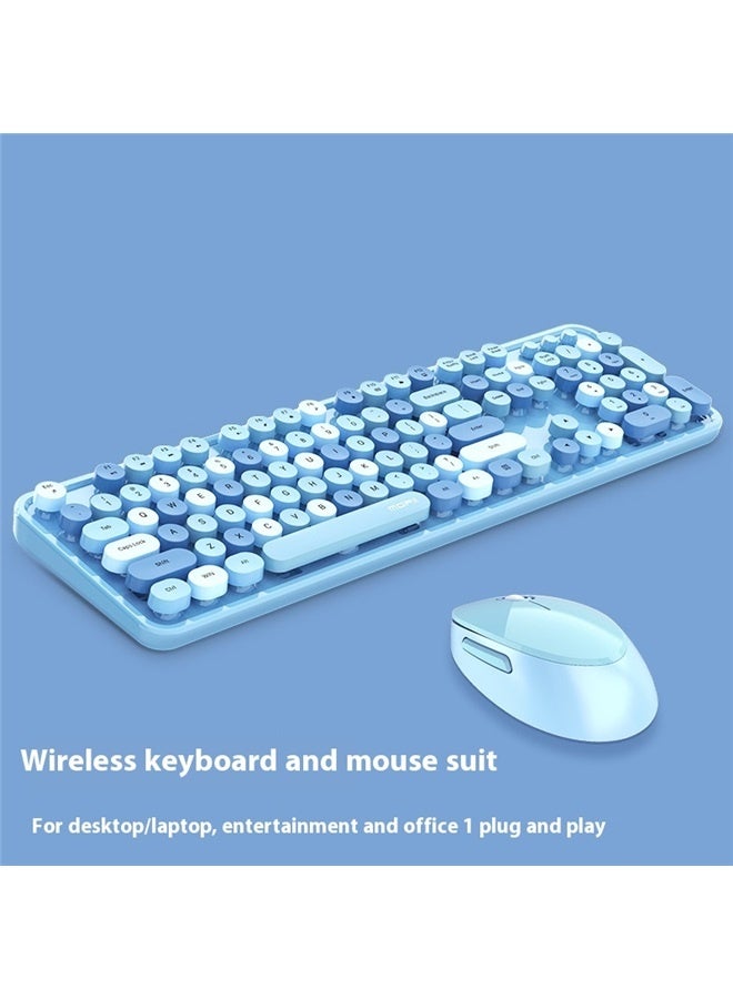 Keyboard and Mouse Wireless 104 keys Combo Set，Wireless Keyboard and Mouse Combo, Blue Retro Keyboard - Image 3