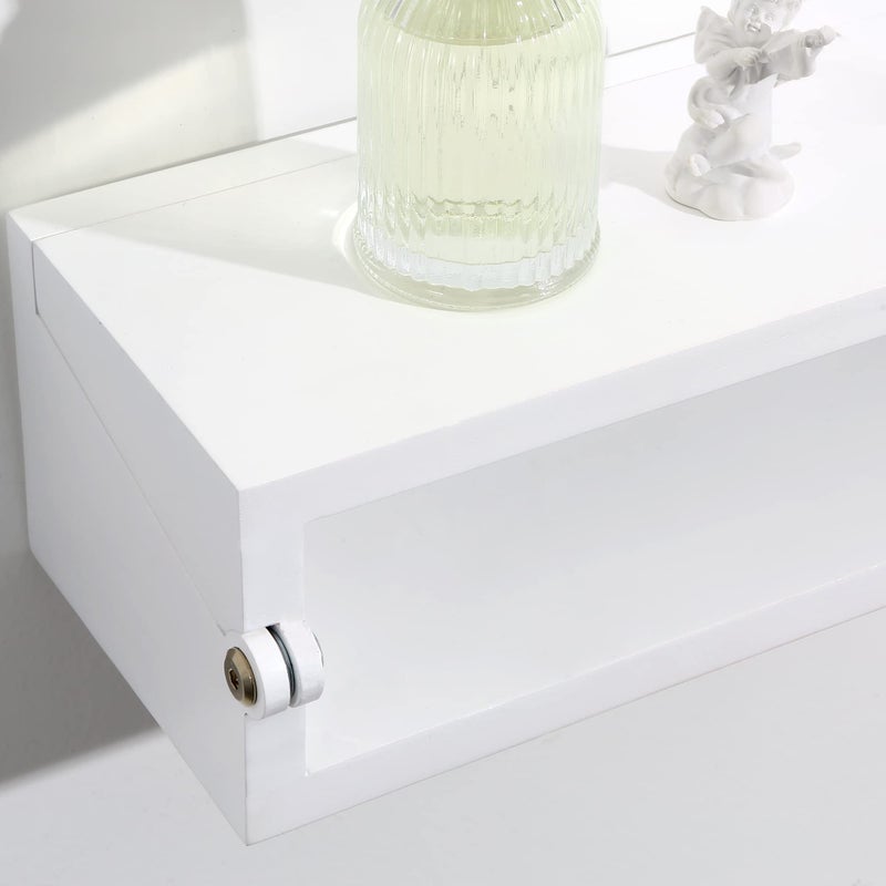 SUMGAR Floating Nightstand White Modern Bedside Table Organiser Fully Assembled Shelf Small Spaces Wall Mounted Storage Wood Furniture for Bedroom Home Decor 13 Inch Wide - Image 4