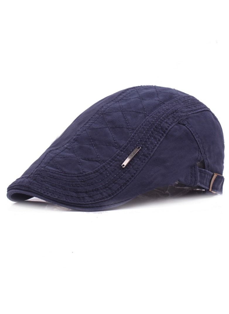 Loquat - Cotton Beret British Retro Cap Adjustable Navy Bblue - Image 1