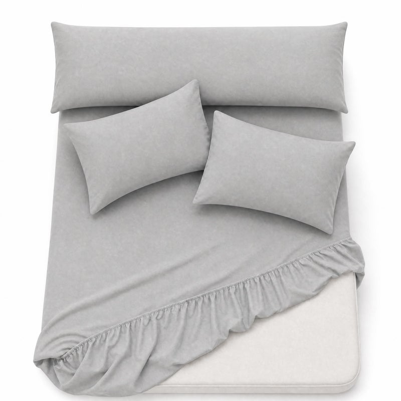 Ultra Soft 4-Piece Bed Sheets Set — Deep Pocket Fitted Sheet -2 Pillowcases & Large Pillowcase - Deep Pocket with 360° Elastic Band, | (Gray, 160 * 200 * 30 Cm, 4-Piece) - Image 1
