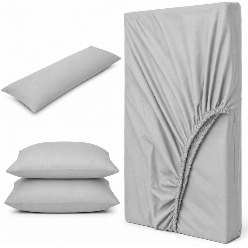 Ultra Soft 4-Piece Bed Sheets Set — Deep Pocket Fitted Sheet -2 Pillowcases & Large Pillowcase - Deep Pocket with 360° Elastic Band, | (Gray, 160 * 200 * 30 Cm, 4-Piece) - Image 4
