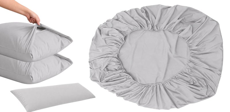 Ultra Soft 4-Piece Bed Sheets Set — Deep Pocket Fitted Sheet -2 Pillowcases & Large Pillowcase - Deep Pocket with 360° Elastic Band, | (Gray, 160 * 200 * 30 Cm, 4-Piece) - Image 3