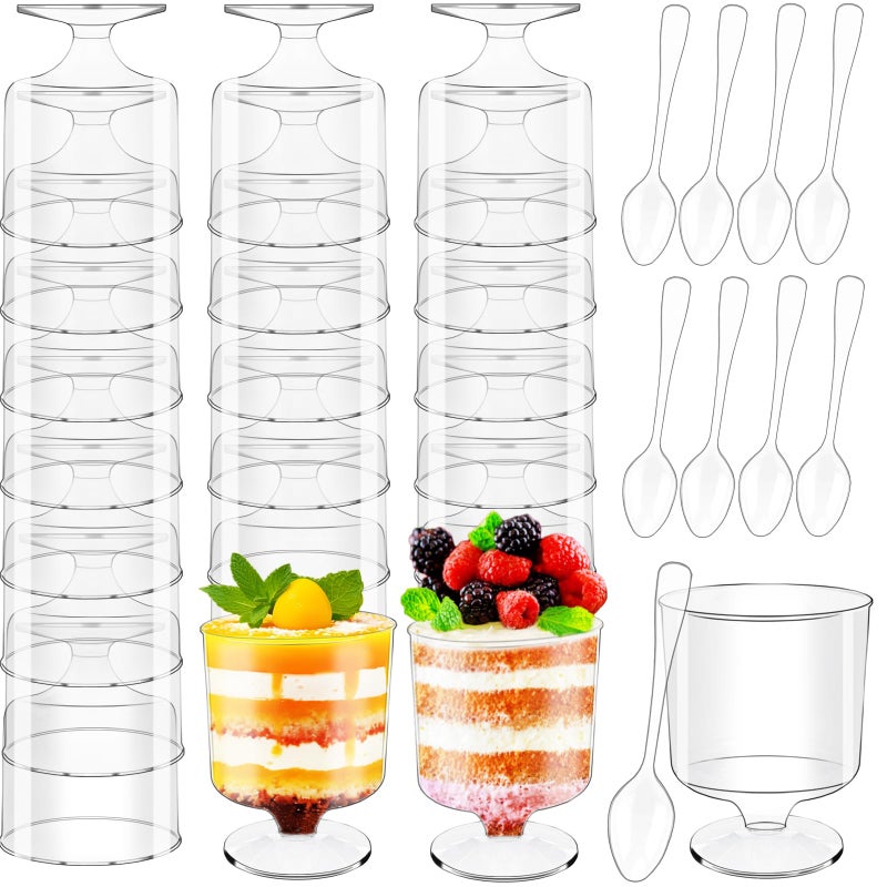 Alaeseje 120 Pcs Dessert Cups with Spoons,60 Pcs 5 OZ Mini Clear Plastic Parfait Cup with 60 Pcs Spoons,Disposable Appetizer Bowl Round Serving Goblet Cup Wine Shot for Fruit,Ice Cream,Mousse Pudding - Image 1