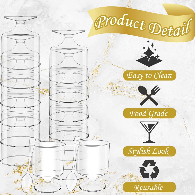 Alaeseje 120 Pcs Dessert Cups with Spoons,60 Pcs 5 OZ Mini Clear Plastic Parfait Cup with 60 Pcs Spoons,Disposable Appetizer Bowl Round Serving Goblet Cup Wine Shot for Fruit,Ice Cream,Mousse Pudding - Image 3
