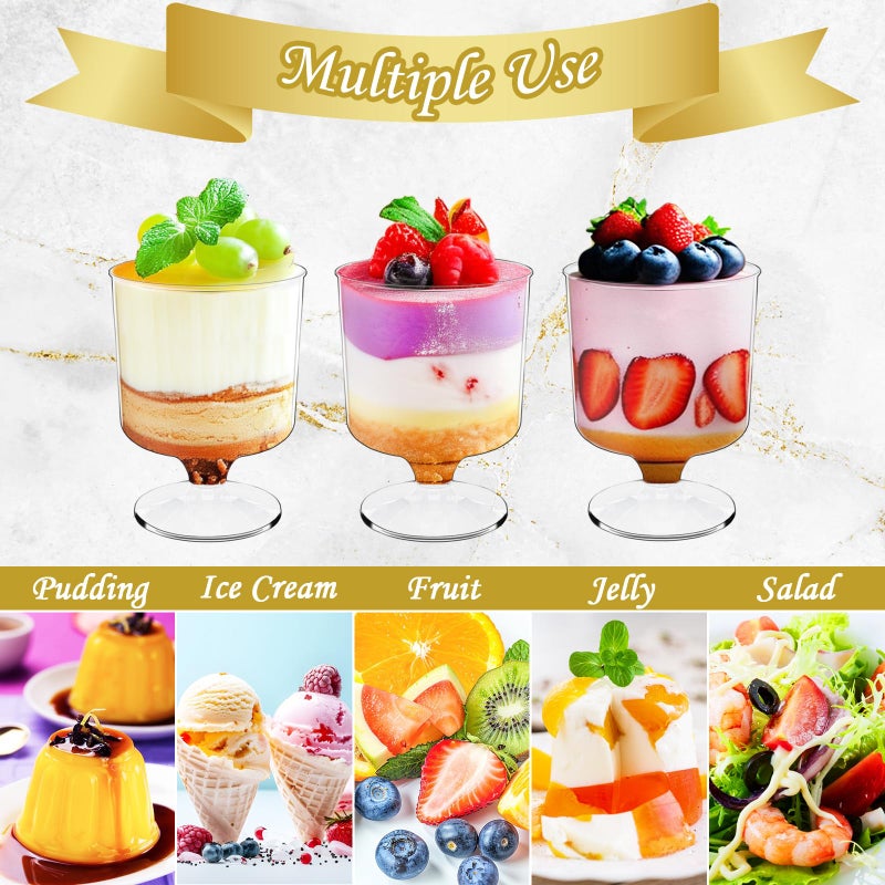 Alaeseje 120 Pcs Dessert Cups with Spoons,60 Pcs 5 OZ Mini Clear Plastic Parfait Cup with 60 Pcs Spoons,Disposable Appetizer Bowl Round Serving Goblet Cup Wine Shot for Fruit,Ice Cream,Mousse Pudding - Image 4
