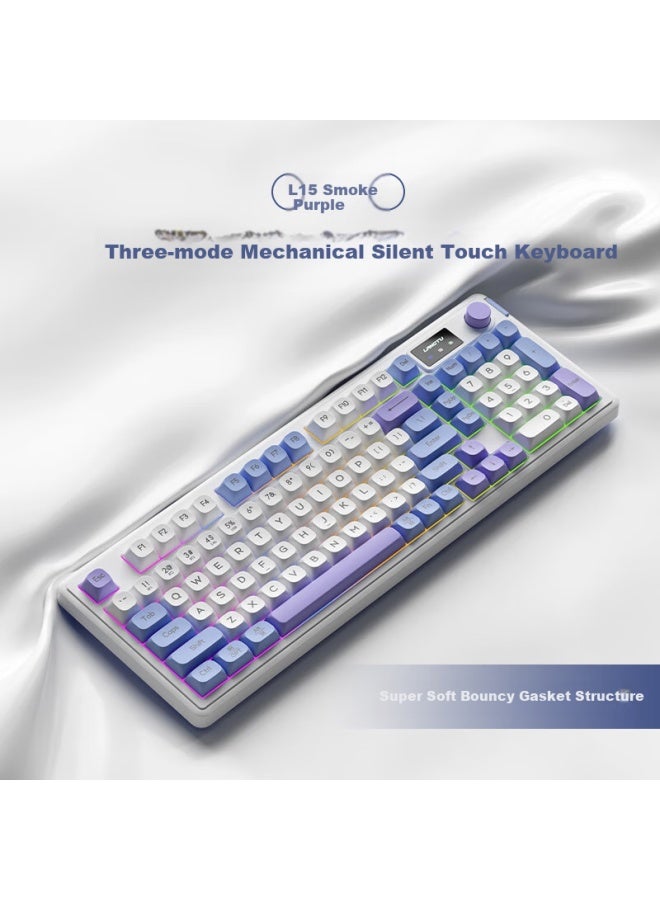 Langtu L15 Purple 98-key Wired/wireless/bluetooth Tri-mode Silent Keyboard With Gasket Structure And Rgb Lighting Effects - Image 1