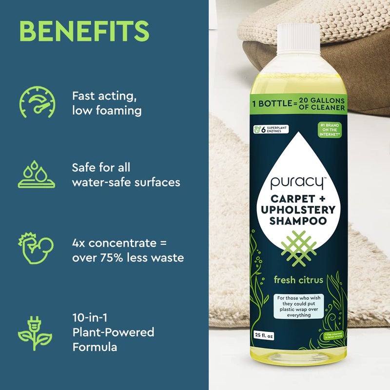 Puracy Professional Carpet Cleaner Machine Detergent, 4x Concentrated Upholstery Cleaner, Natural Carpet Shampoo, Pet Stain Remover & Deodorizer, Makes 20 Gallons of Cleaning Solution, 25 Ounce - Image 2