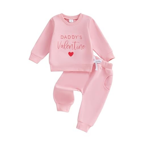 Thorn Tree My First Valentines Day Baby Girl Outfit Long Sleeve Newborn Sweater Pants Fall Winter Clothes Toddler Outfits (Pink Daddy, 0-6 Months) - Image 1