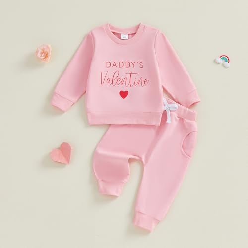 Thorn Tree My First Valentines Day Baby Girl Outfit Long Sleeve Newborn Sweater Pants Fall Winter Clothes Toddler Outfits (Pink Daddy, 0-6 Months) - Image 2