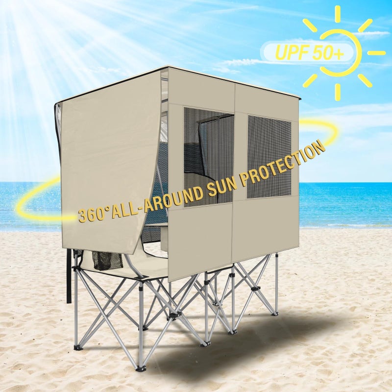 BESTHLS Double Camping Chair with Canopy Shade - Heavy Duty 600D Outdoor Loveseat for Adults, 2-Person Beach Chair with Umbrella, Folding Camp Loveseat for Fishing, Sports, Patio (White) - Image 4