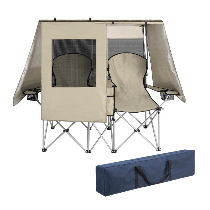BESTHLS Double Camping Chair with Canopy Shade - Heavy Duty 600D Outdoor Loveseat for Adults, 2-Person Beach Chair with Umbrella, Folding Camp Loveseat for Fishing, Sports, Patio (White) - Image 1