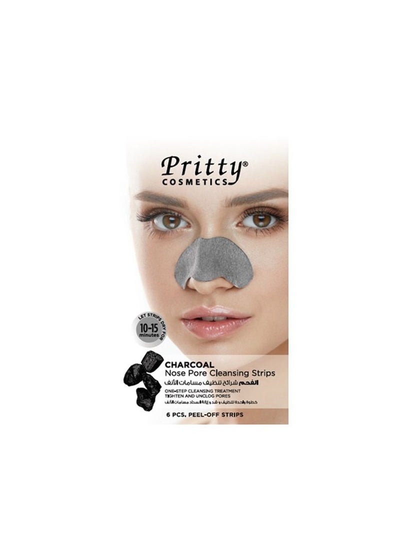 Pritty Pritty Charcoal Nose Pore Cleansing Strips - Deep Cleansing Blackhead Removal Treatment - 6 Strips per Pack for Clearer, Smoother Skin 