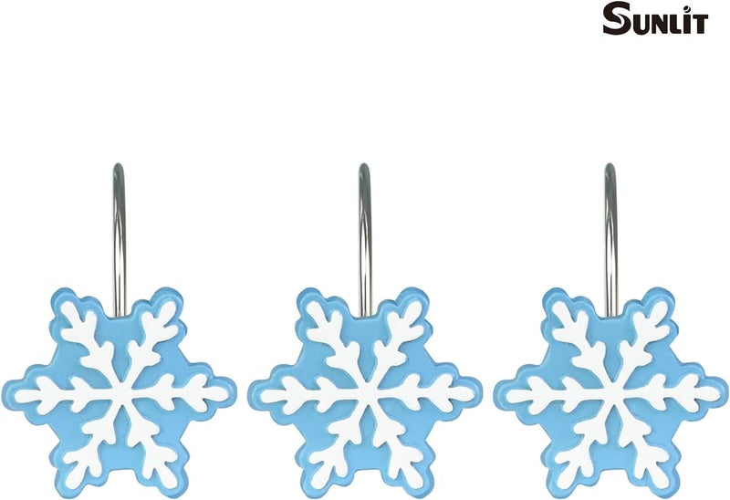 Sunlit Christmas Shower Curtain Hooks, Snowflakes Shower Curtain Rings with Black Hooks, Resin, Red and White Christmas Decor, Winter Bathroom Decoration, Set of 12 - Image 2