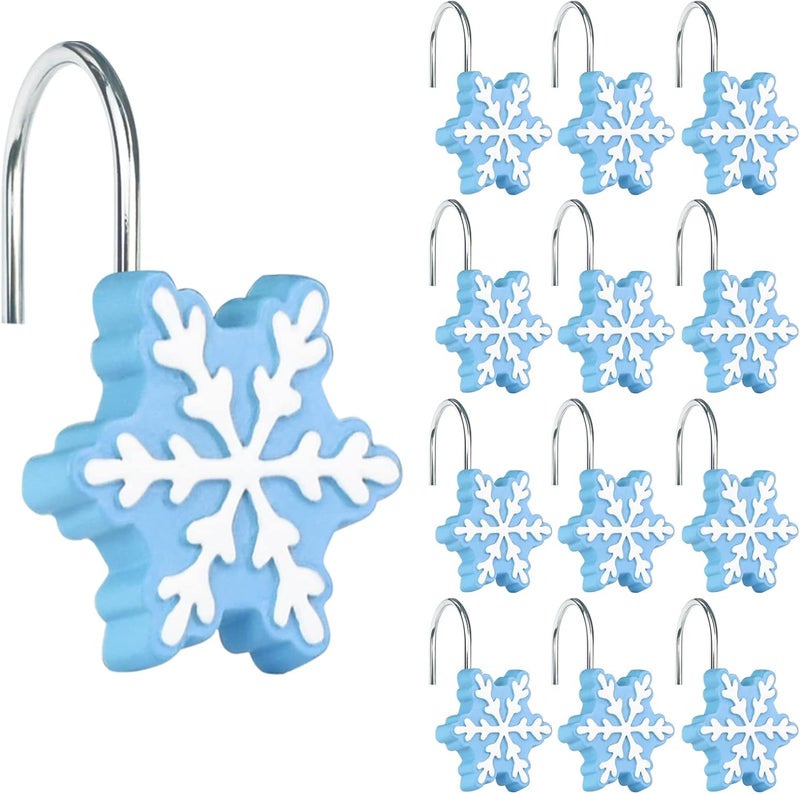 Sunlit Christmas Shower Curtain Hooks, Snowflakes Shower Curtain Rings with Black Hooks, Resin, Red and White Christmas Decor, Winter Bathroom Decoration, Set of 12 - Image 1