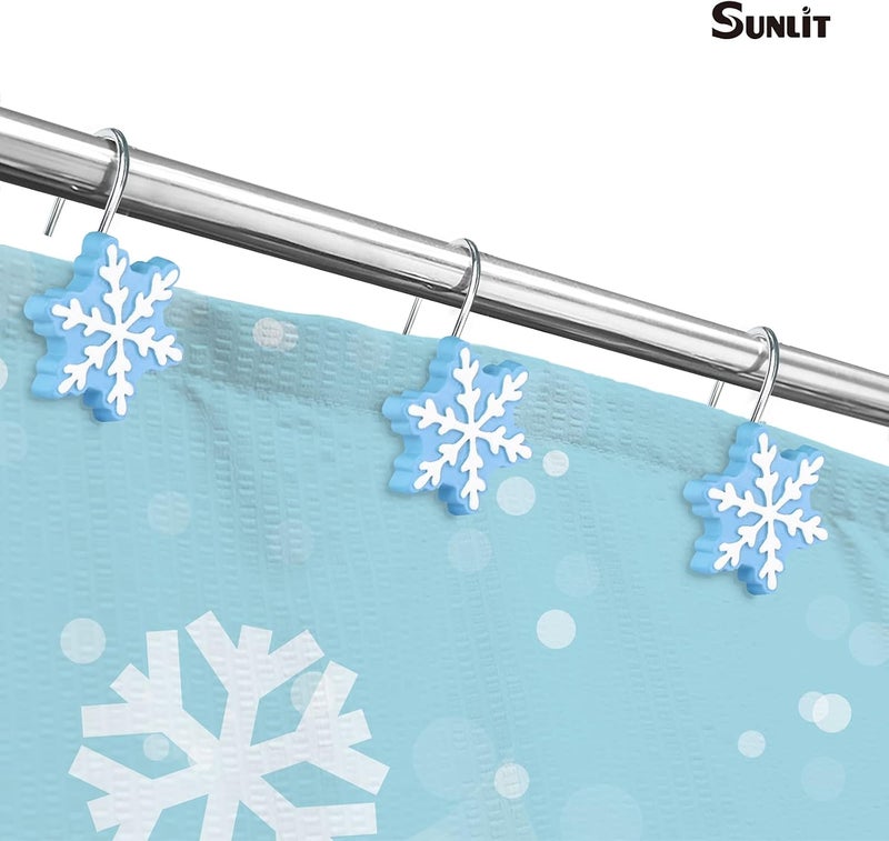 Sunlit Christmas Shower Curtain Hooks, Snowflakes Shower Curtain Rings with Black Hooks, Resin, Red and White Christmas Decor, Winter Bathroom Decoration, Set of 12 - Image 4