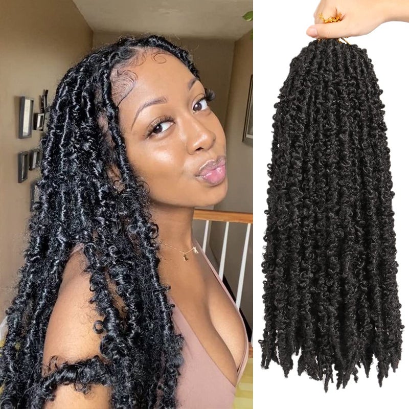 ZRQ Butterfly Locs Crochet Hair 18 Inch 6 Packs Pre Looped Distressed Crochet Braids Most Natural Hair Extension for Black Women (18 Inch,1B) - Image 1