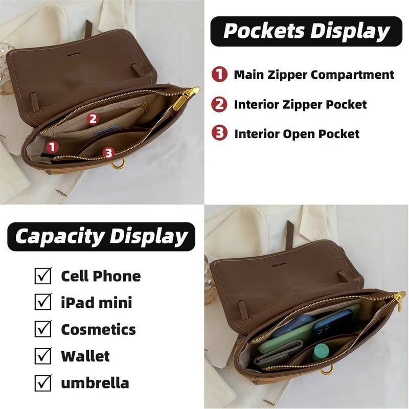 Mudono Handbags for Women Soft Suede Tote Bag Spacious Square Shoulder Purse Vintage Crossbody Messenger Satchel - Image 3
