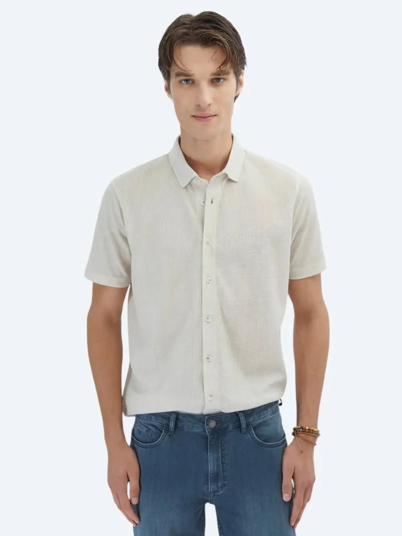 Kip Beige Patterned Regular Fit Knitting Casual Shirt