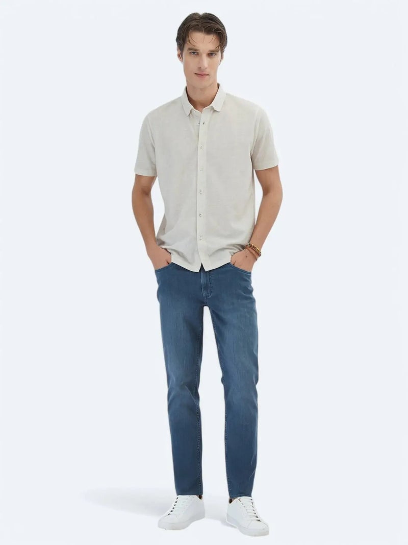 كيب قميص كاجوال محبوك بنقشة بيج، بقصة عادية - Image 3