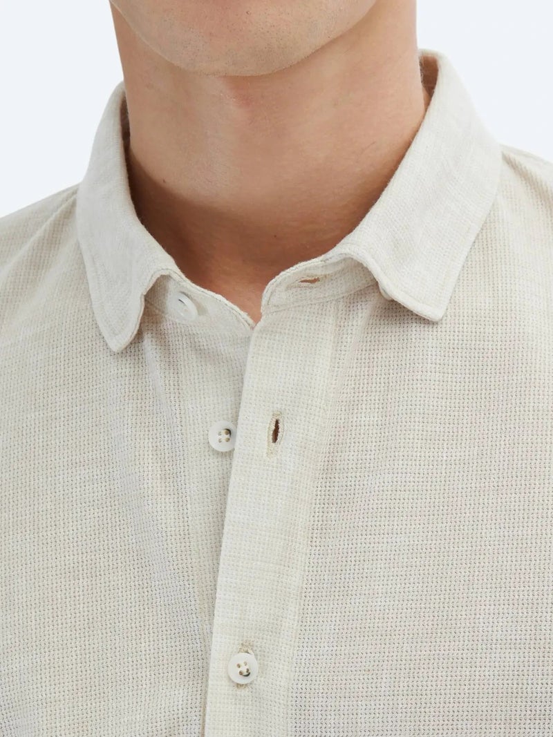 كيب قميص كاجوال محبوك بنقشة بيج، بقصة عادية - Image 5