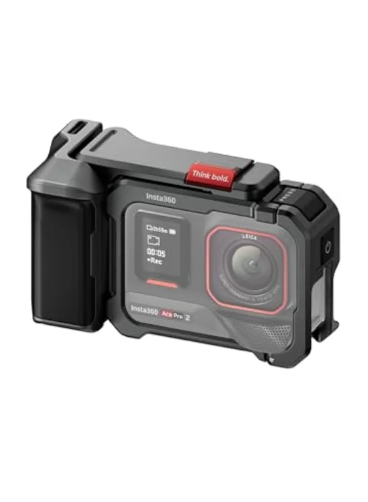 انستا 360 Xplorer Grip Kit for Ace Pro 2 / Ace Pro | Ergonomic Metal Frame, Right-Hand Grip, Quick Release Design, Cold Shoe Receiver, Classic Shutter Button, Wrist Strap, Dark Grey