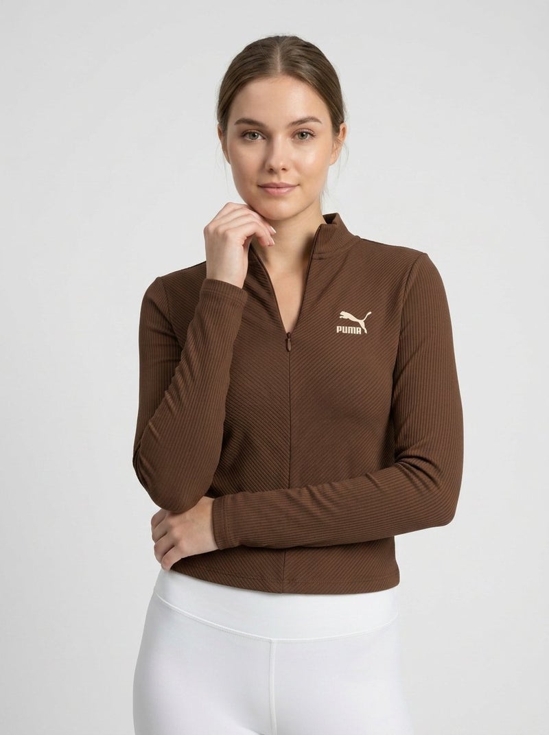 PUMA Women Slim Fit Long Sleeve Outdoor T-Shirt, Brown - Image 1