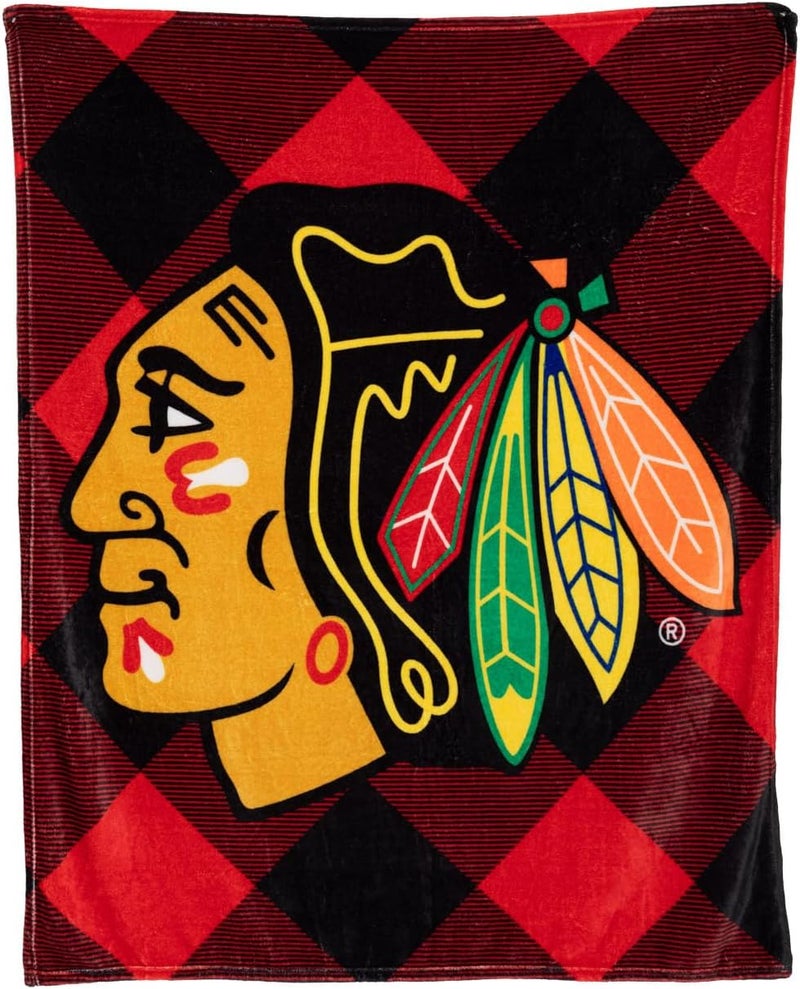 Calhoun NHL Surf  Skate Team Logo Plush Flannel Plaid Throw Blanket 50 by 60 Chicago Blackhawks - Image 1