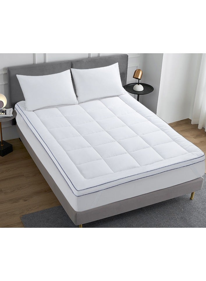 Comfy White 200 X 200 Cm Cotton Hotel Quality Mattress Topper With Black Piping & Fiber Filling - Image 2
