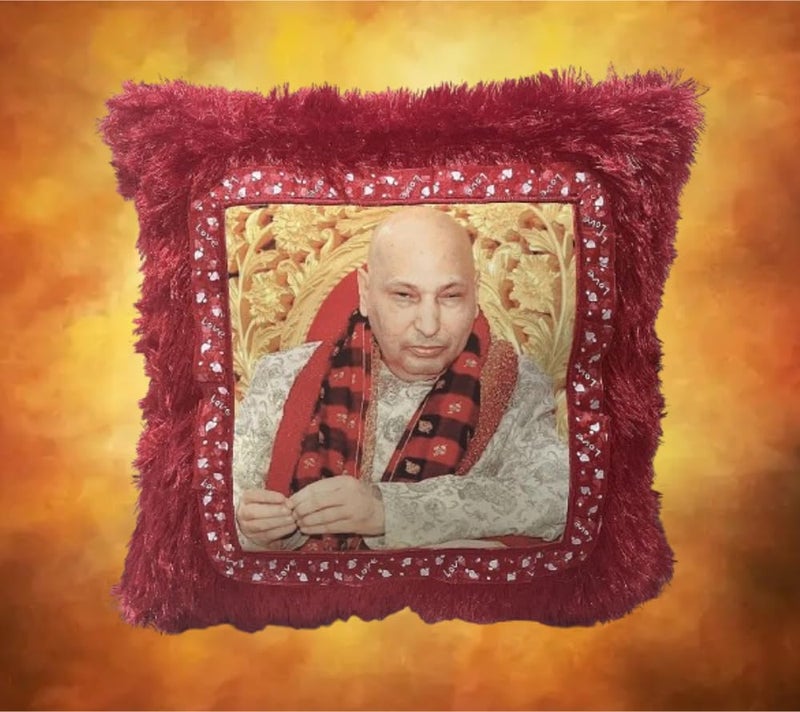 Green Panda Guruji Swaroop Nylon Velvet Pillow Red