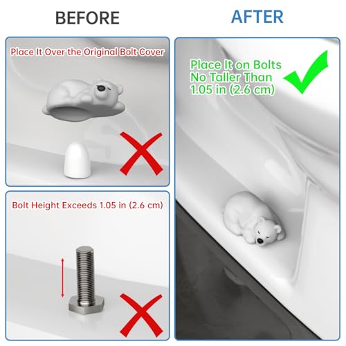 NiHome 2 PCS 3D Printed Polar Bear Toilet Floor Bolt Cover Caps, Glow in the Dark White Bear Toilet Bolt Covers Caps Decorative & Protective Easy Installation for Bathroom Decor Dust Debris Prevention - Image 4