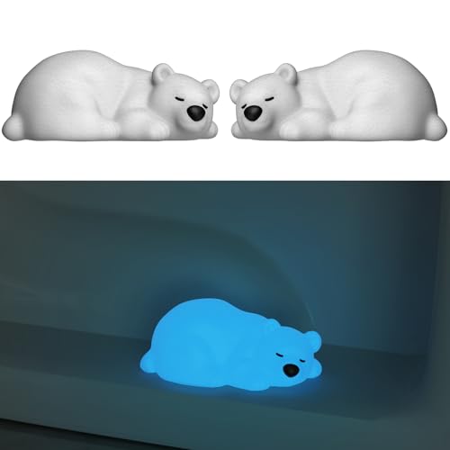 NiHome 2 PCS 3D Printed Polar Bear Toilet Floor Bolt Cover Caps, Glow in the Dark White Bear Toilet Bolt Covers Caps Decorative & Protective Easy Installation for Bathroom Decor Dust Debris Prevention - Image 1
