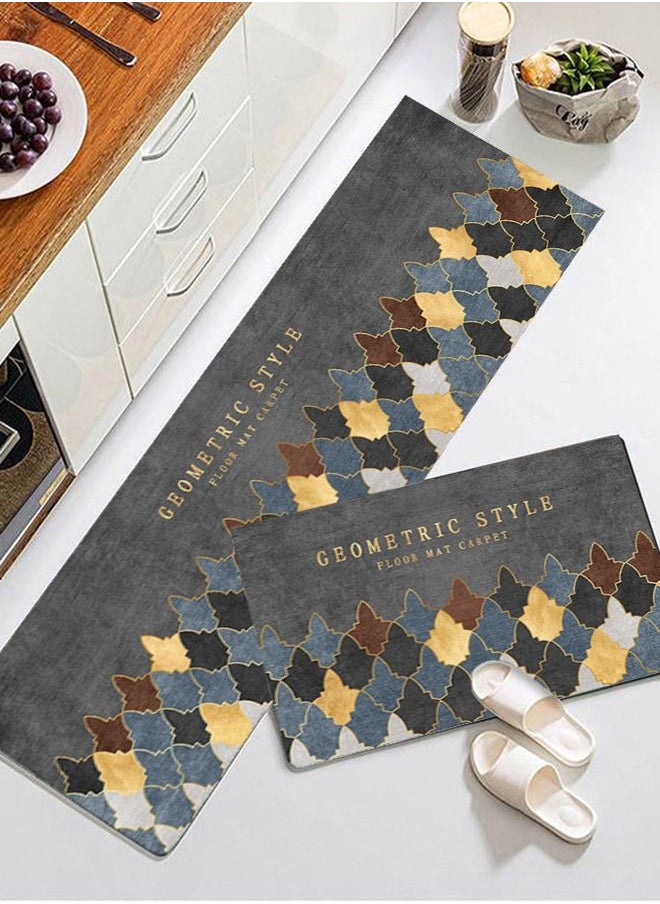 Arabest - 2-Piece Geometric Pattern Kitchen Floor Mat Set  Grey, Runner Rug for Kitchen, Laundry, Living Room, Bedroom, Bathroom, Front Door - Image 1